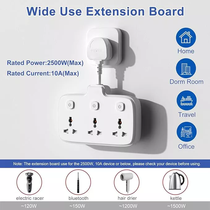 Picture of Universal British-Plug Multi-Outlet Extension Socket with Swivel Head & Power Switch for Home & Travel