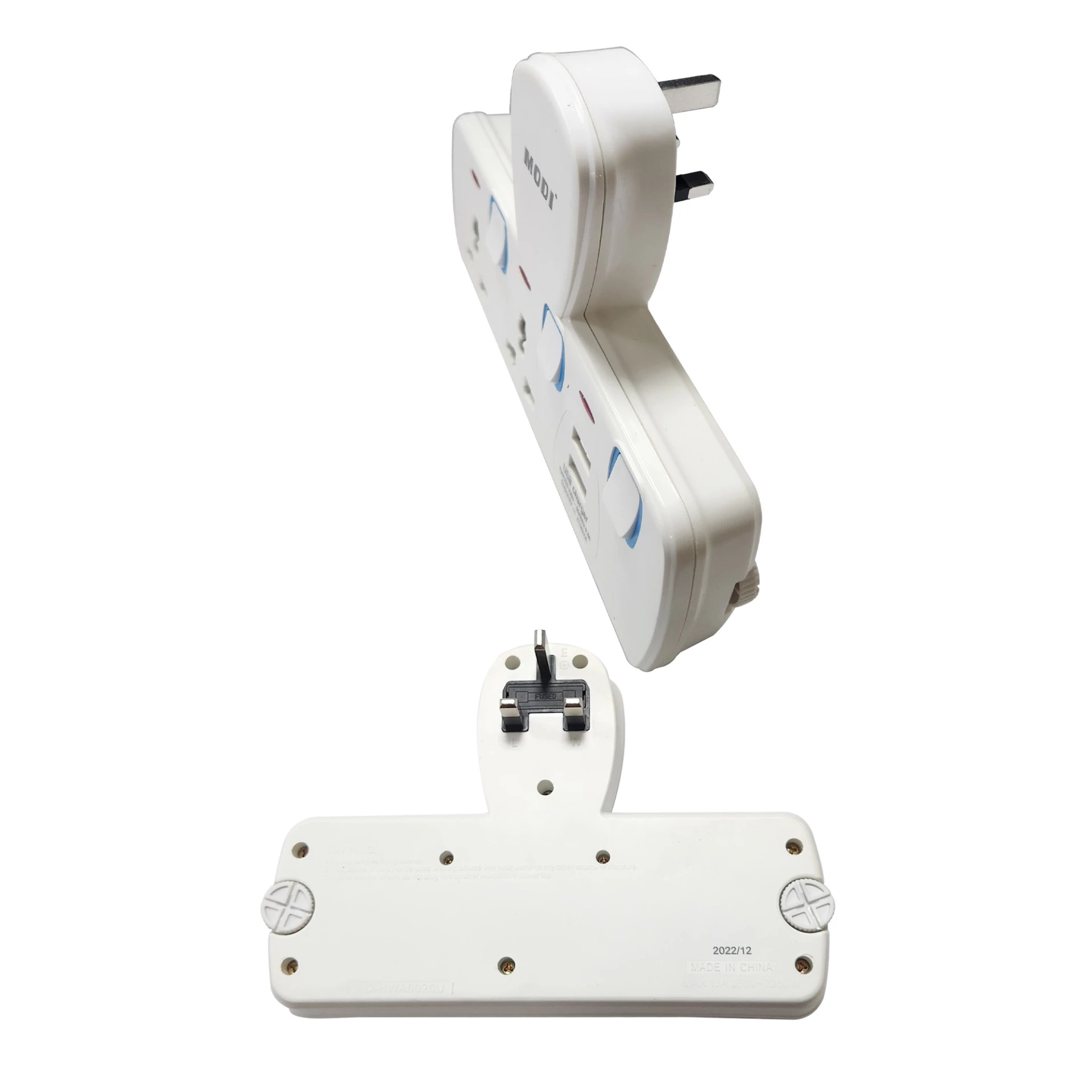 Picture of MDDI Universal Socket Power Strip | 3 AC Outlets + 2 USB | Wall Plug Adapter with Individual Switches