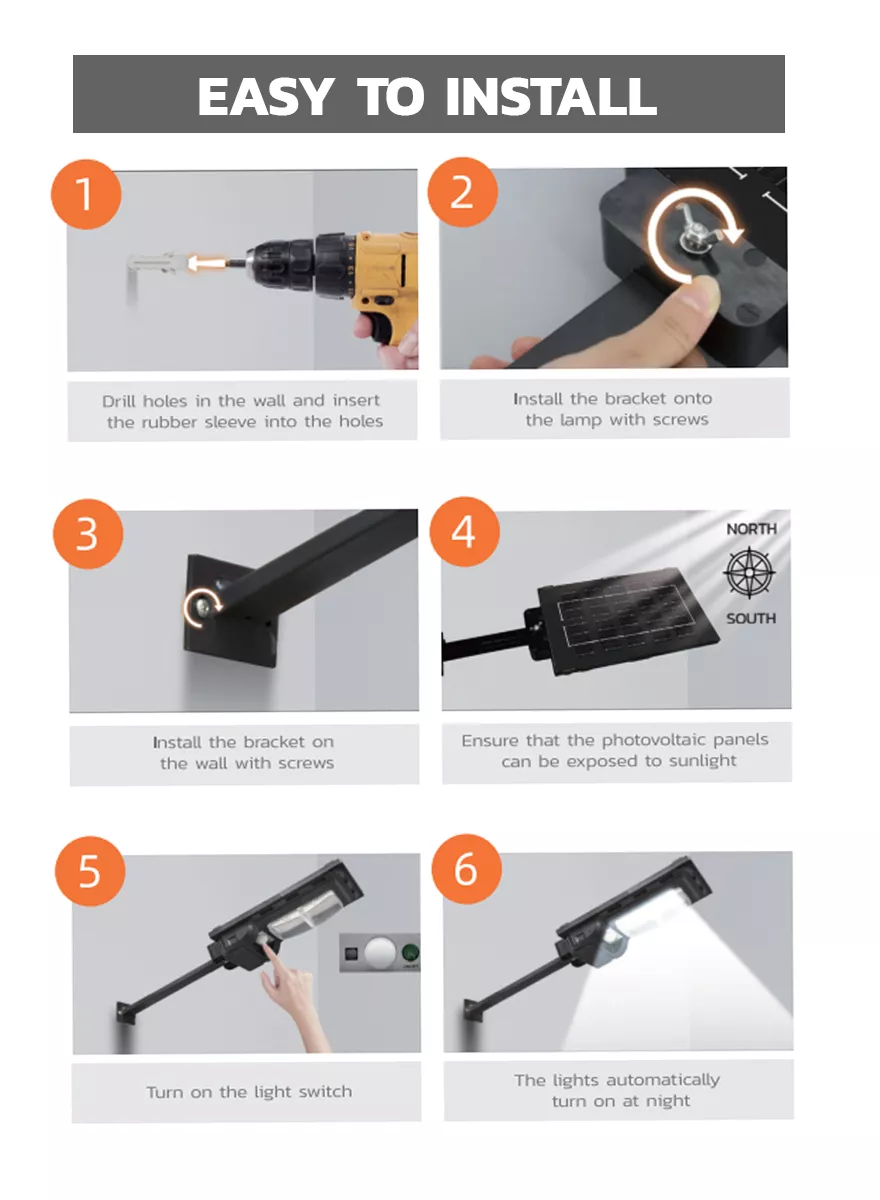 Solar LED light illuminating villa entrance and garden wall