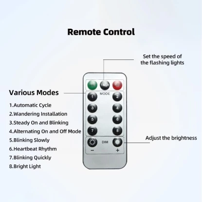 Remote control with 8 lighting modes for USB LED decorative light – brightness and speed settings included