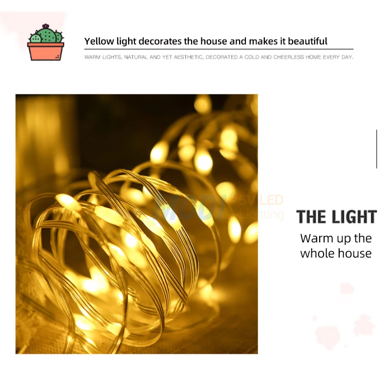 Warm yellow LED fairy lights creating cozy atmosphere – ideal for home decor and festive lighting