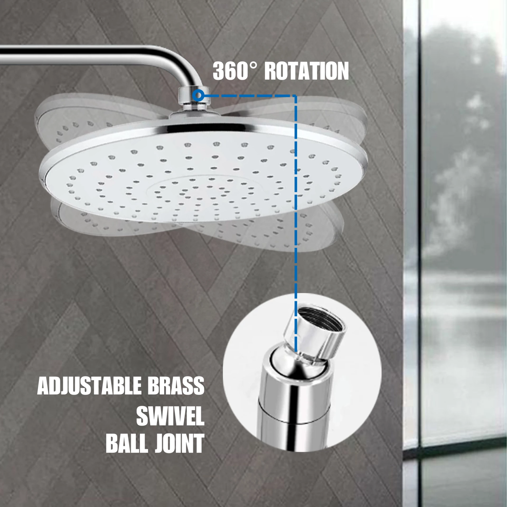 Adjustable 360-degree brass swivel joint for overhead showerhead rotation