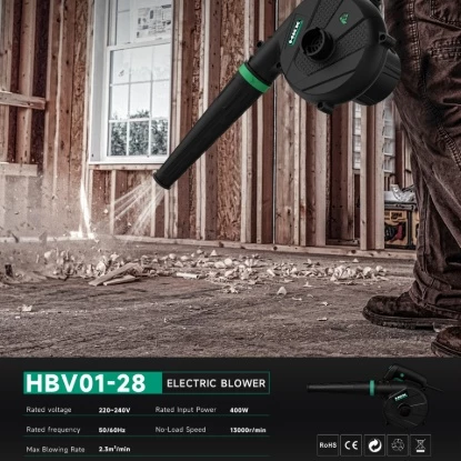 HKK HBV01-28 electric blower specifications 400W 220-240V 50-60Hz 13000RPM max blowing rate 2.3m3 per minute
