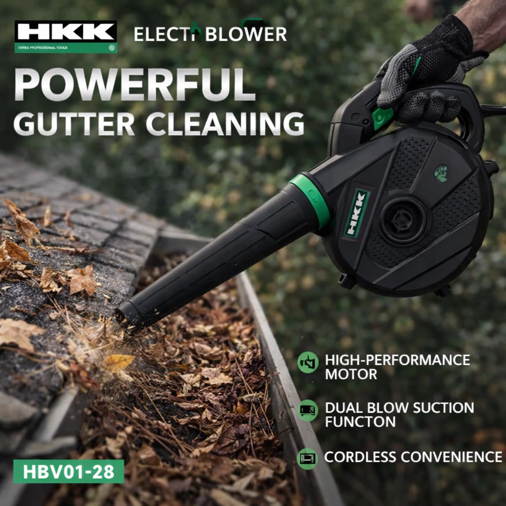 HKK electric blower cleaning roof gutter removing dry leaves high power 400W air blower outdoor maintenance tool