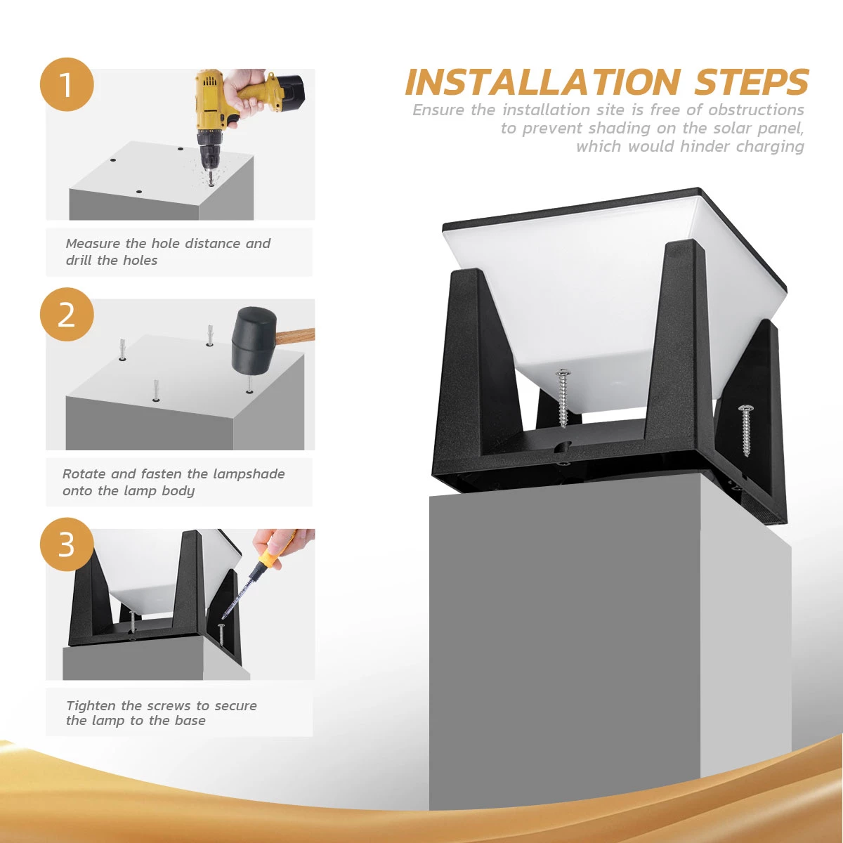 Solar pillar light installation guide surface mount garden post lamp easy installation screws included