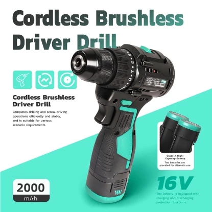 16V cordless brushless driver drill 2000mAh lithium battery professional power tool