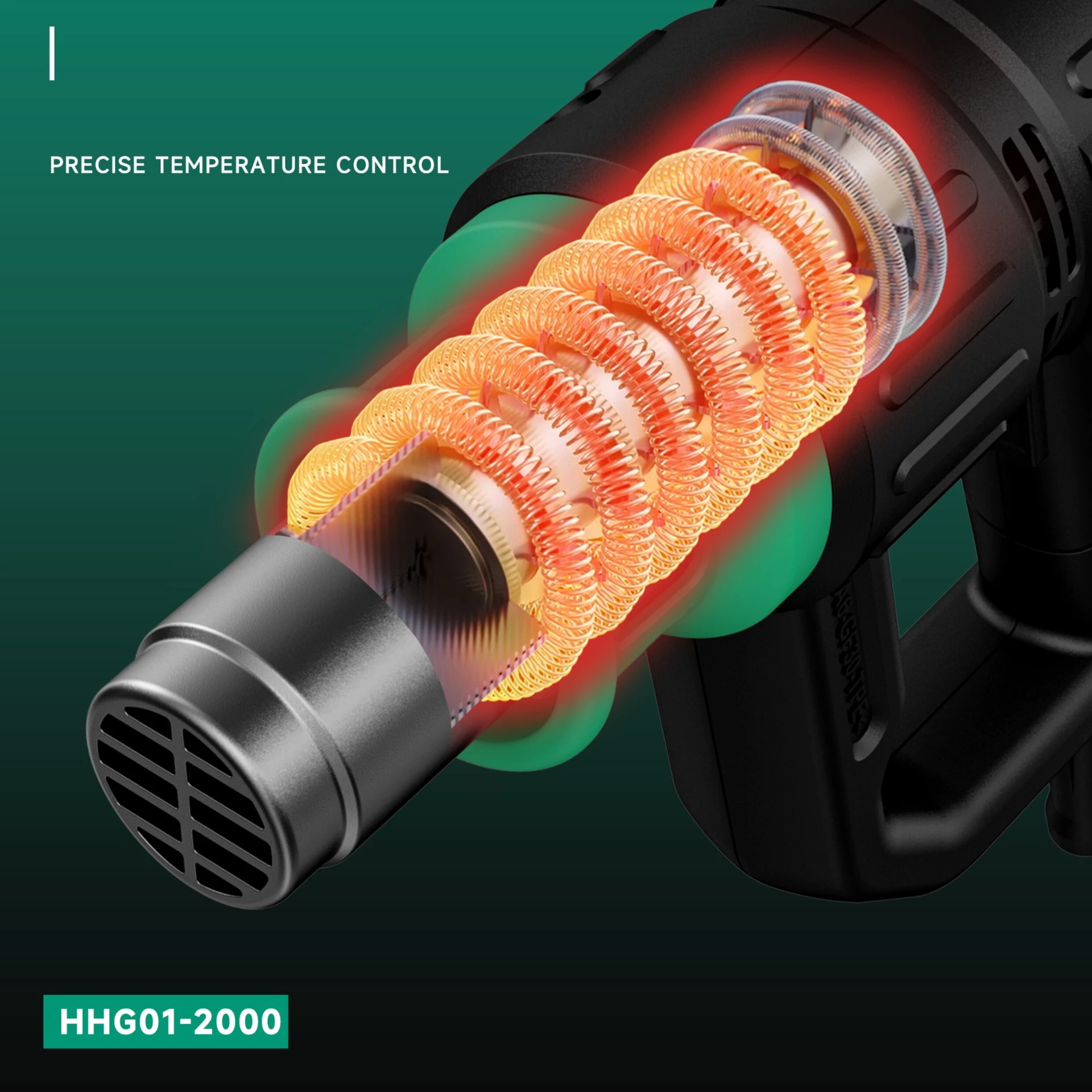 Internal heating coil structure of HKK dual heating wire heat gun displaying high efficiency spiral heating elements.