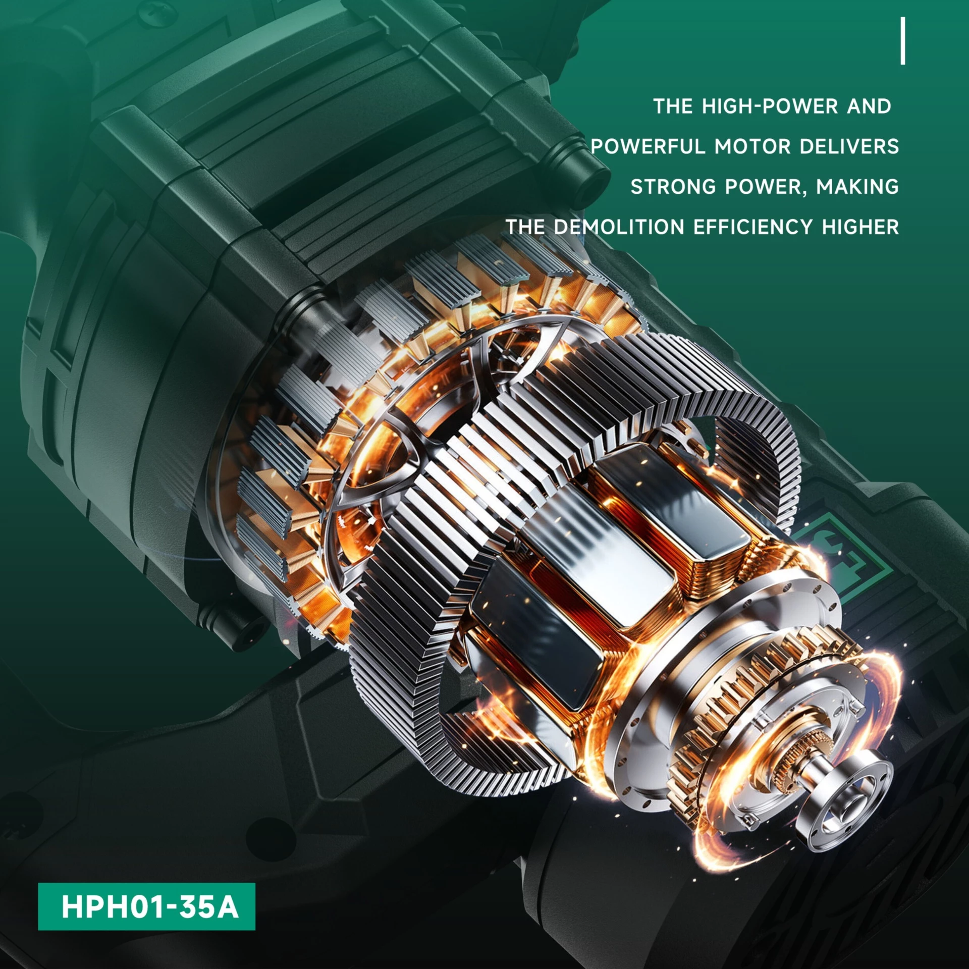 HKK HPH01-35A 1200W high-power motor internal structure showing enhanced demolition efficiency