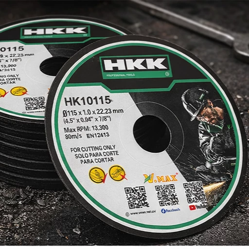 Stack of HKK 4.5 inch 1.0mm metal cutting discs for angle grinder use