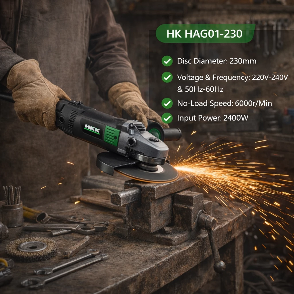HKK HAG01-230 angle grinder 230mm 2400W 6000RPM technical specifications