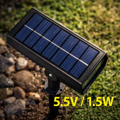 5.5V 1.5W solar panel garden spotlight installed outdoors in daylight