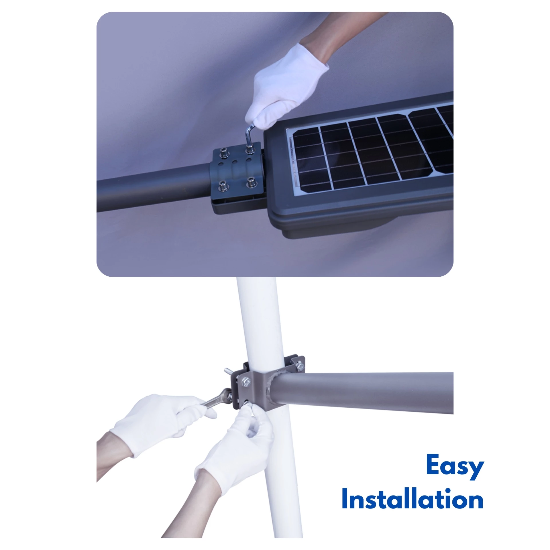 Solar LED street light mounted on pole