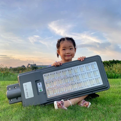 Solar street light size comparison with person