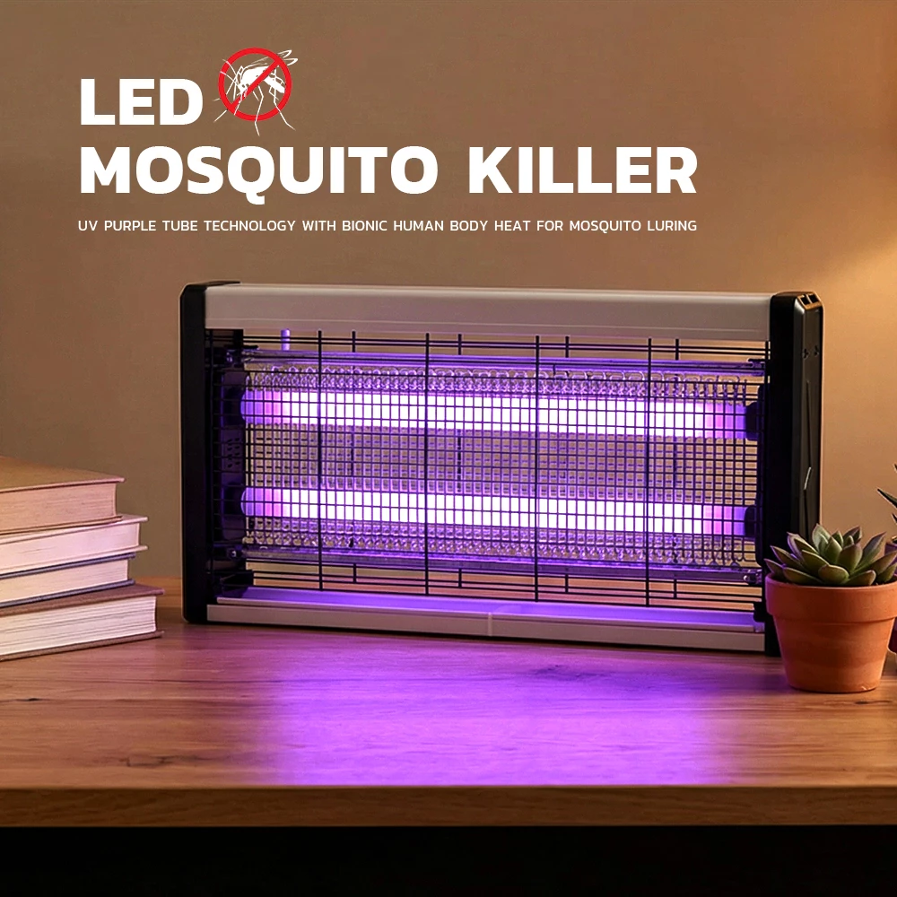 LED mosquito killer on wooden table purple UV light