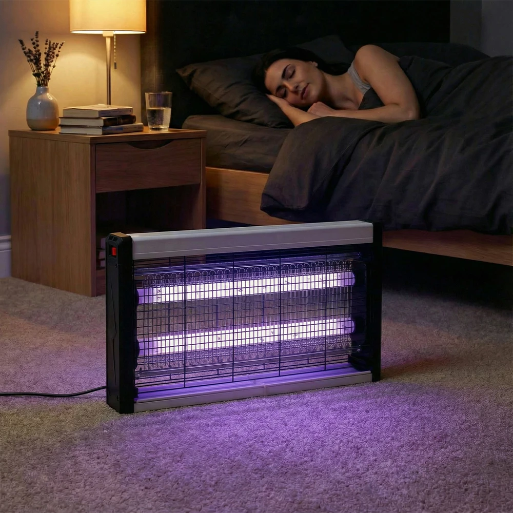 Mosquito killer beside bed for quiet sleep
