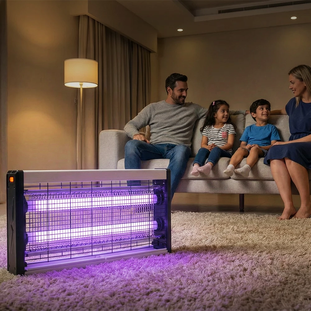 Mosquito killer lamp placed beside sofa indoor