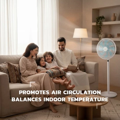 Picture of 16 Inch Pedestal Fan with Remote Control 45W Quiet Standing Fan Double Ball Bearing Wide Air Flow Indoor Cooling Fan for Home Office Bedroom