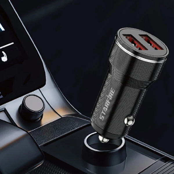 Picture of Dual USB Car Charger 12W 2.4A Fast Charging Adapter Aluminum Alloy for iPhone Samsung Android