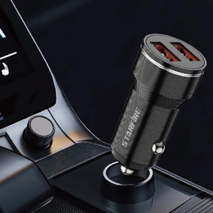 Picture of Dual USB Car Charger 12W 2.4A Fast Charging Adapter Aluminum Alloy for iPhone Samsung Android