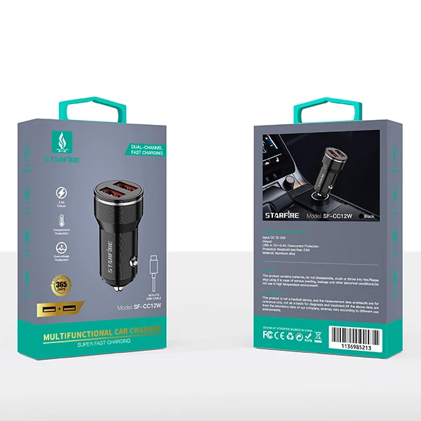 Picture of Dual USB Car Charger 12W 2.4A Fast Charging Adapter Aluminum Alloy for iPhone Samsung Android