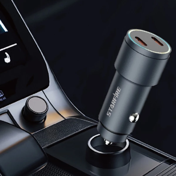 Picture of 48W Fast Car Charger USB C + USB A PD Quick Charge Adapter Aluminum Alloy for iPhone Samsung Android