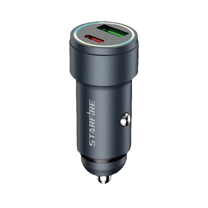 Picture of 60W Fast Car Charger USB C PD + USB A Quick Charge Adapter Aluminum Alloy for iPhone Samsung Android