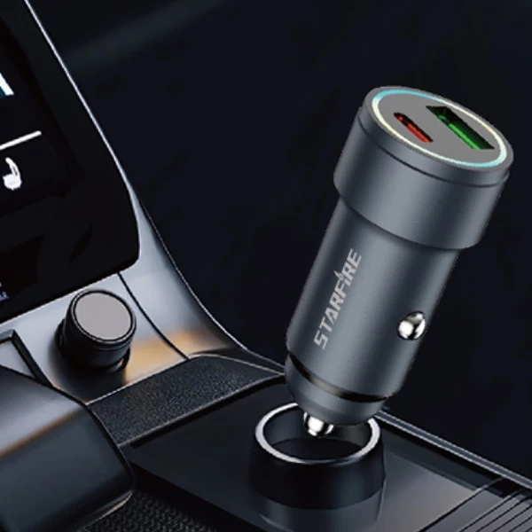 Picture of 60W Fast Car Charger USB C PD + USB A Quick Charge Adapter Aluminum Alloy for iPhone Samsung Android