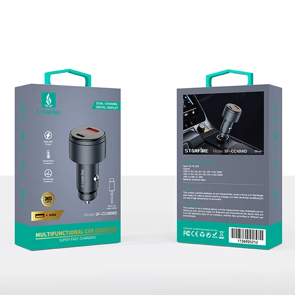 Picture of 48W Fast Car Charger USB C PD + USB A Quick Charge Aluminum Alloy for iPhone Samsung Android