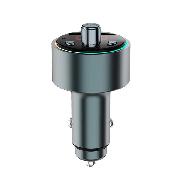 Picture of Multifunction Car Charger with FM Transmitter 30W USB-C Fast Charging LED Display Aluminum Alloy for iPhone Samsung Android