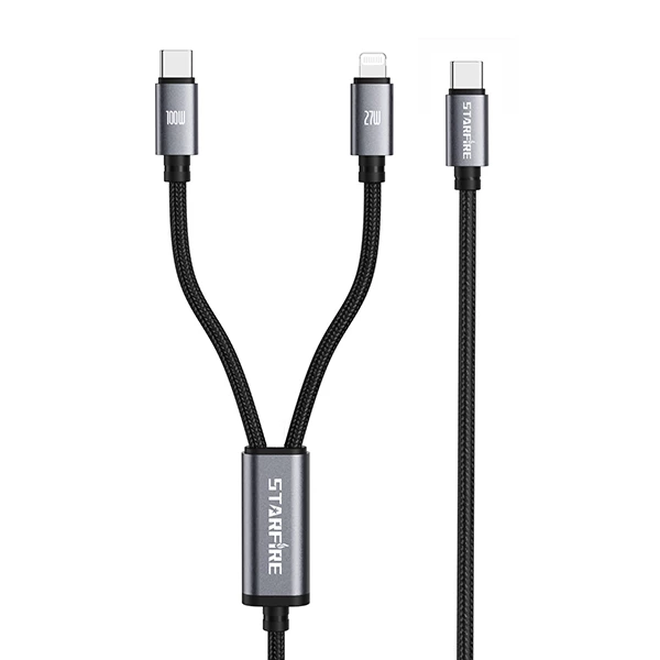 Picture of 2 in 1 Fast Charging Cable 1.2M Type-C to Type-C + Lightning 100W PD Braided Multi Charging Cable for iPhone Samsung Android