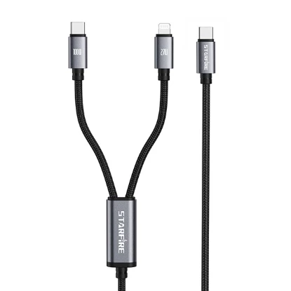 Picture of 2 in 1 Fast Charging Cable 1.2M Type-C to Type-C + Lightning 100W PD Braided Multi Charging Cable for iPhone Samsung Android