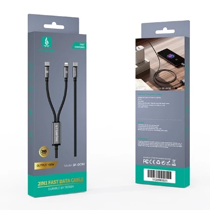 Picture of 2 in 1 Fast Charging Cable 1.2M Type-C to Type-C + Lightning 100W PD Braided Multi Charging Cable for iPhone Samsung Android