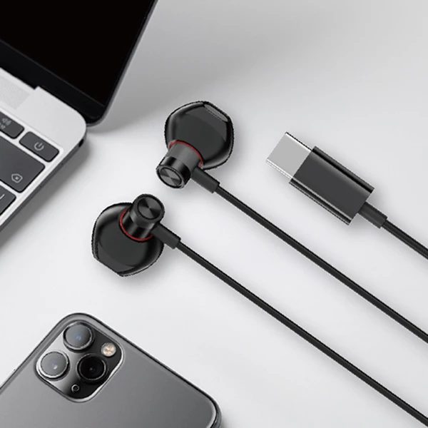 Picture of Type-C Wired Earphones with Mic In-Ear Stereo Headphones Noise Isolation 1.2M Cable for Android USB-C Devices