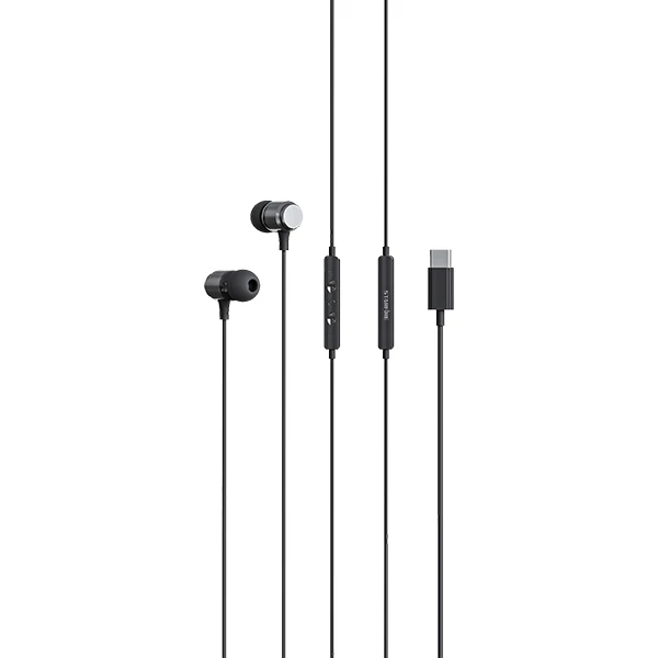 Picture of Type-C Wired Earphones with Mic In-Ear Stereo Headphones Noise Isolation 1.2M Cable for Android USB-C Devices Black/White