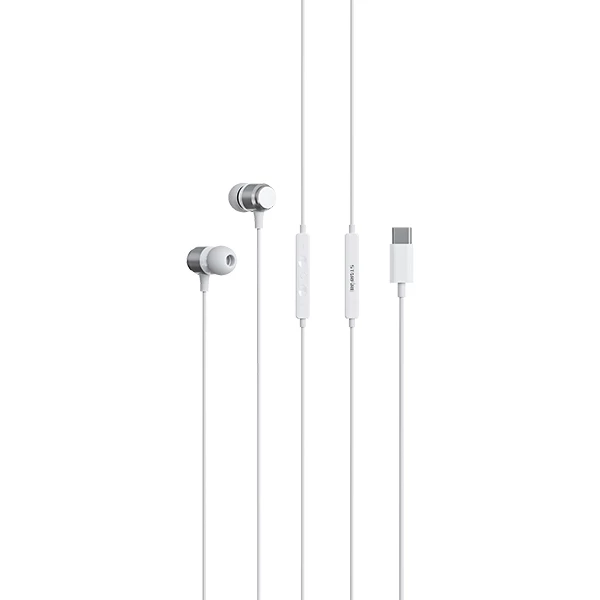 Picture of Type-C Wired Earphones with Mic In-Ear Stereo Headphones Noise Isolation 1.2M Cable for Android USB-C Devices Black/White