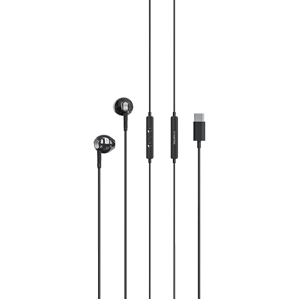 Picture of Type-C Wired Earphones with Mic In-Ear Stereo Headphones Noise Isolation 1.2M Cable for Android USB-C Devices Black/White