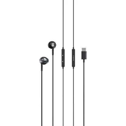 Picture of Type-C Wired Earphones with Mic In-Ear Stereo Headphones Noise Isolation 1.2M Cable for Android USB-C Devices Black/White