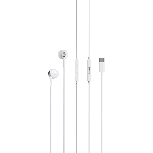 Picture of Type-C Wired Earphones with Mic In-Ear Stereo Headphones Noise Isolation 1.2M Cable for Android USB-C Devices Black/White