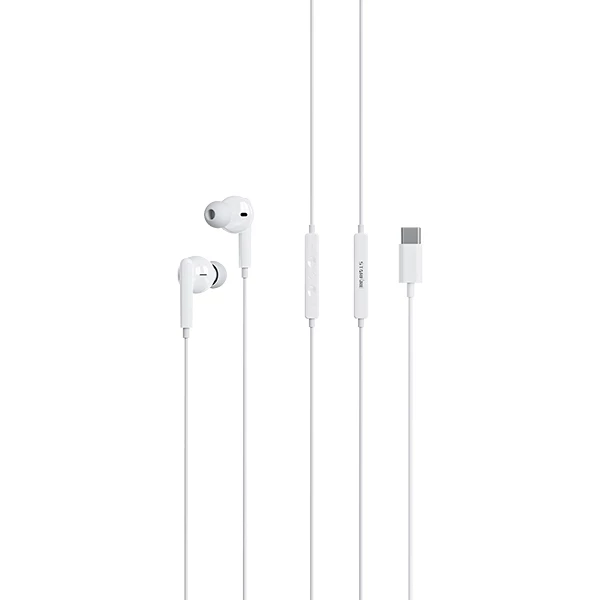 Picture of Type-C In-Ear Wired Earphones with Mic Noise Isolation Stereo Headphones 1.2M Cable for Android USB-C Devices Black/White