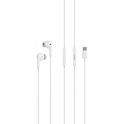 Picture of Type-C In-Ear Wired Earphones with Mic Noise Isolation Stereo Headphones 1.2M Cable for Android USB-C Devices Black/White