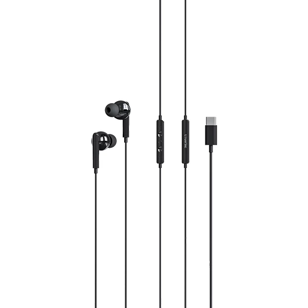 Picture of Type-C In-Ear Wired Earphones with Mic Noise Isolation Stereo Headphones 1.2M Cable for Android USB-C Devices Black/White