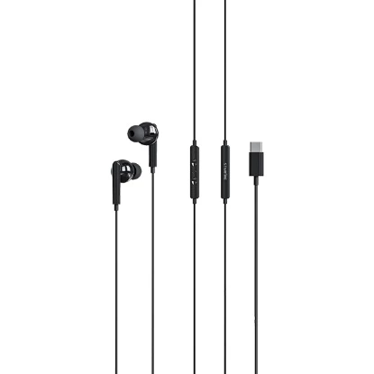 Picture of Type-C In-Ear Wired Earphones with Mic Noise Isolation Stereo Headphones 1.2M Cable for Android USB-C Devices Black/White