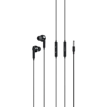 Picture of 3.5mm In-Ear Wired Earphones with Mic Deep Bass Noise Isolation Headphones 1.2M Cable for Smartphones Black/Silver