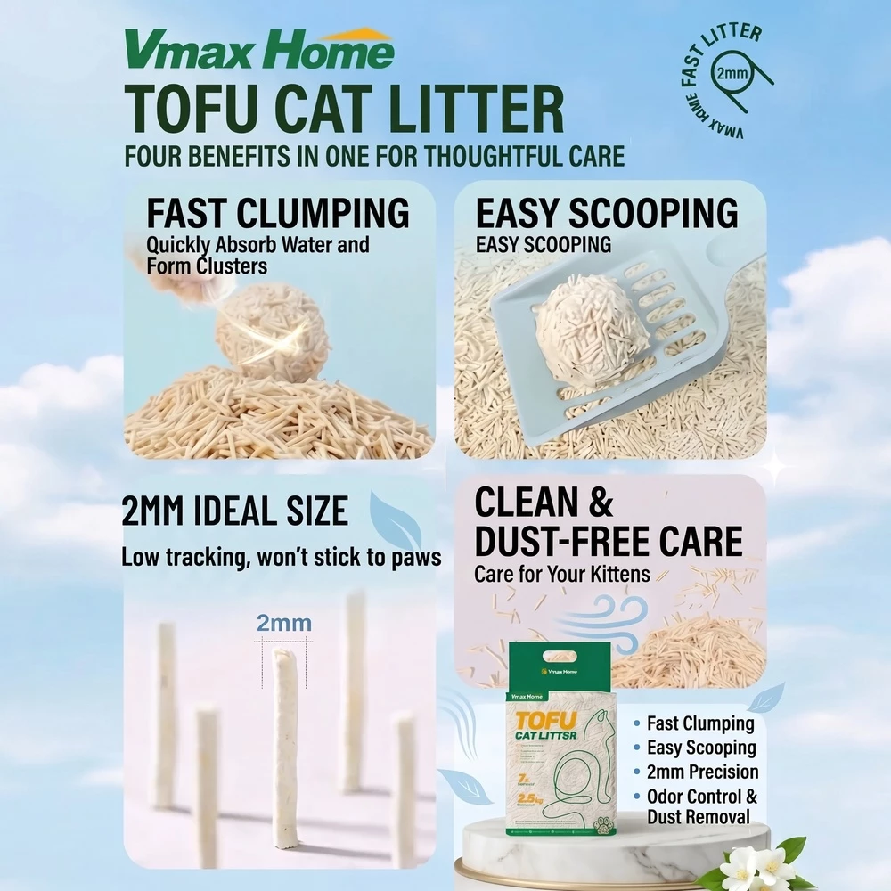 Picture of Original Flavor Tofu Cat Litter 2.5kg (Pack of 4) | 2mm Fine Pellets | 7L High Absorption | 100% Plant-Based Biodegradable Flushable Litter | Dust-Free & Eco-Friendly