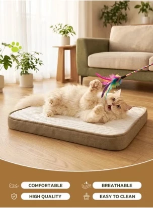Picture of Orthopedic Brown Breathable Cat Mat – High-Resilience Cooling Pet Bed with Anti-Slip Base | Available in S, M, L Sizes