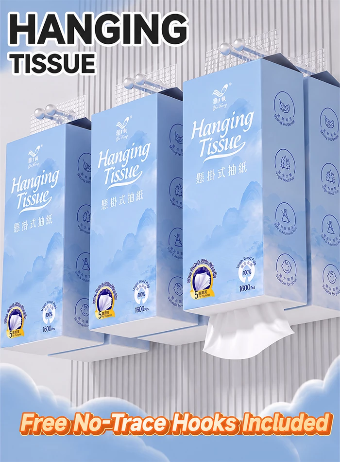 Picture of 12 Pack 5-Ply Extra Thick Hanging Facial Tissues 320 Sheets Virgin Wood Pulp Highly Absorbent Tear-Resistant Embossed Soft With No-Trace Hooks White