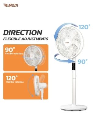 Picture of 14-Inch Solar Rechargeable Pedestal Fan, 10W 6-Speed Standing Fan with Remote Control, LED Display, USB Output, 5-Blade Brushless Motor, 400×350mm Solar Panel for Indoor & Outdoor Camping