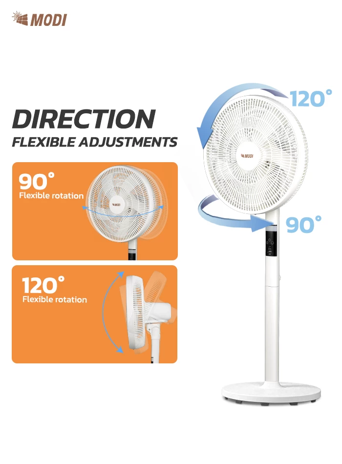 Picture of 14-Inch Solar Rechargeable Pedestal Fan, 10W 6-Speed Standing Fan with Remote Control, LED Display, USB Output, 5-Blade Brushless Motor, 400×350mm Solar Panel for Indoor & Outdoor Camping
