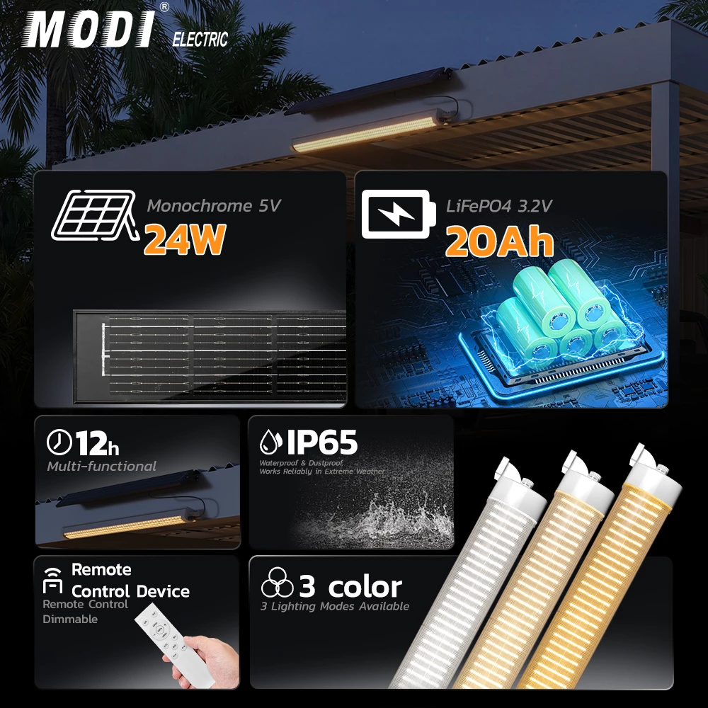 Picture of MODI 120CM Solar Carport Light with Motion Sensor, Remote Control & 24W Solar Panel