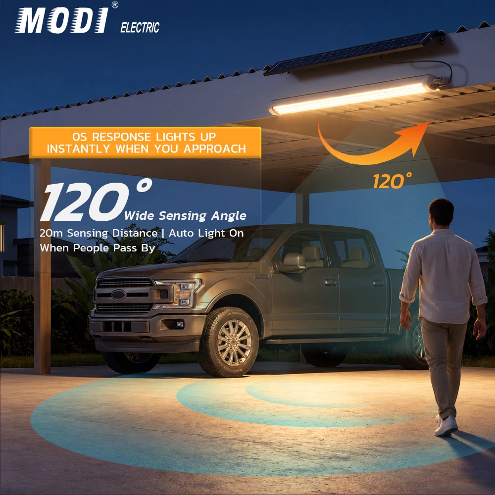 Picture of MODI 120CM Solar Carport Light with Motion Sensor, Remote Control & 24W Solar Panel
